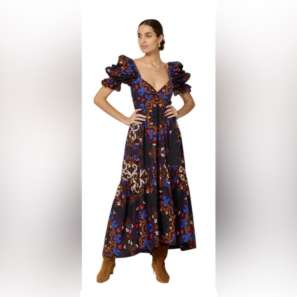 Cleobella Jewel Ankle Dress Venezia Puff Sleeve Midi Black Blue
Orange